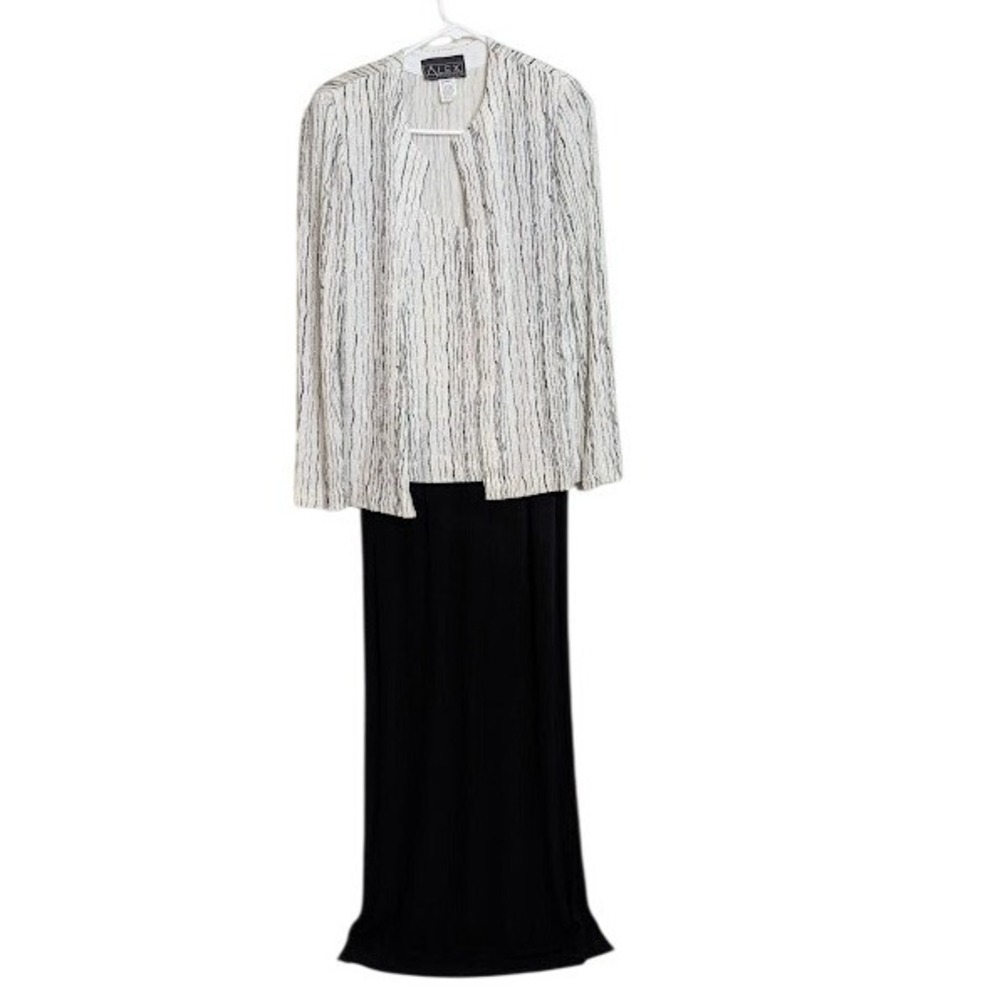Alex Evening Womens‎ Sequin Statement Jacket Sparkly Black Silver Maxi Dress